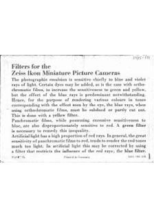 Zeiss Ikon Lenses - misc manual. Camera Instructions.